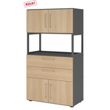 Archiefkast FlexWall in grafiet en eiken met twee deuren, twee laden en een open plank van hjh OFFICE PRO