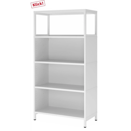 Witte kast FlexWall met drie open vakken en een sokkel van hjh OFFICE PRO