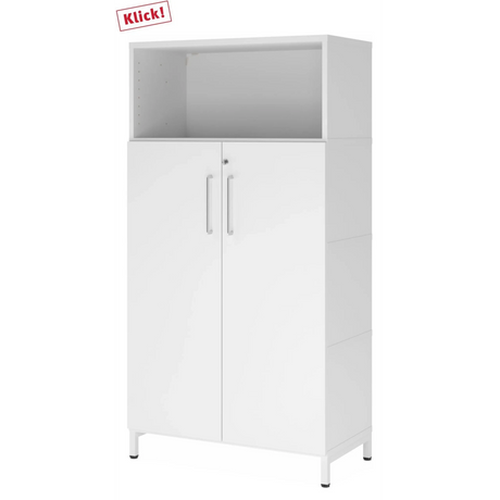 Witte archiefkast FlexWall met twee deuren, open vak en plintvoet van hjh OFFICE PRO