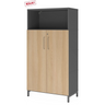 Archiefkast FlexWall in grafiet en eiken met twee deuren, open vak en sokkel van hjh OFFICE PRO