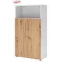 Archiefkast FlexWall in wit en essen-eiken met twee deuren en een open vak van hjh OFFICE PRO