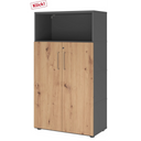 Archiefkast FlexWall in grafiet en essen eiken met twee deuren en een open vak van hjh OFFICE PRO