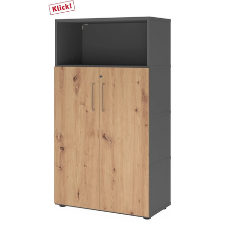 Archiefkast FlexWall in grafiet en essen eiken met twee deuren en een open vak van hjh OFFICE PRO