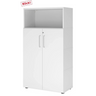 Witte archiefkast FlexWall met twee deuren, open vak en poten van hjh OFFICE PRO