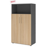 Archiefkast FlexWall in grafiet en eiken met twee deuren, open vak en poten van hjh OFFICE PRO
