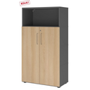 Archiefkast FlexWall in grafiet en eiken met twee deuren, open vak en poten van hjh OFFICE PRO