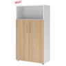 Archiefkast FlexWall in wit en eiken met twee deuren, open vak en pootjes van hjh OFFICE PRO
