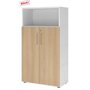 Archiefkast FlexWall in wit en eiken met twee deuren, open vak en pootjes van hjh OFFICE PRO