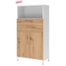 Archiefkast FlexWall in wit en essen-eiken met twee laden, twee deuren en een wit sokkelonderstel van hjh OFFICE PRO