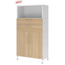 Archiefkast FlexWall in wit en eiken met twee laden, kastdeuren en een open vak van hjh OFFICE PRO
