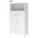 Witte archiefkast FlexWall met twee laden, twee deuren en een open vak op een sokkel van hjh OFFICE PRO