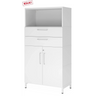 Witte archiefkast FlexWall met twee laden, twee deuren en een open vak op een sokkel van hjh OFFICE PRO