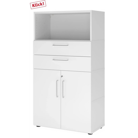 Witte archiefkast FlexWall met open vak, twee laden en een kastgedeelte van hjh OFFICE PRO