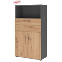 Archiefkast FlexWall in grafiet en essen eiken met twee laden, een vak en deuren van hjh OFFICE PRO