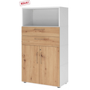 Archiefkast FlexWall in wit en essenkleur met twee laden, twee deuren en een open vak van hjh OFFICE PRO