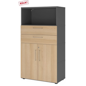 Archiefkast FlexWall in grafiet en eiken met twee laden en een kastvak van hjh OFFICE PRO