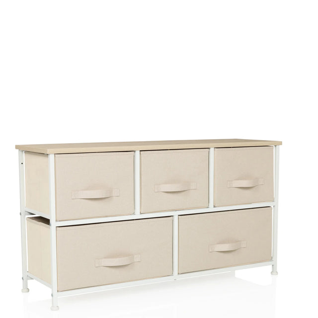 Beige Commode FOLDAR met vijf stoffen laden en een licht houten blad van hjh LIVING