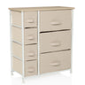 Beige Commode FOLDRESS B met zes stoffen laden en een licht houten blad van hjh LIVING