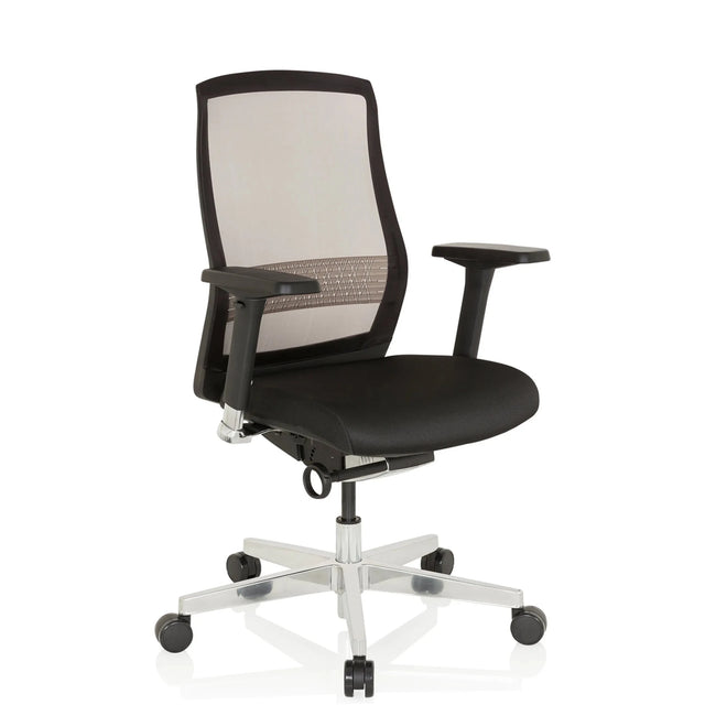 High end bureaustoel FOUNTAINE in zwart met netrugleuning en gepolijst kruisvoet van hjh OFFICE