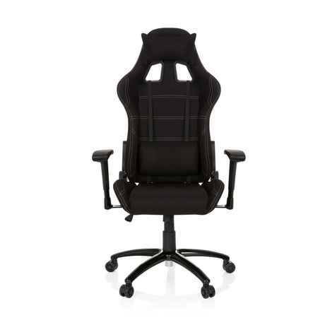 Zwarte Gamestoel GAME FORCE met stofbekleding, witte siernaden en armleuningen van hjh OFFICE