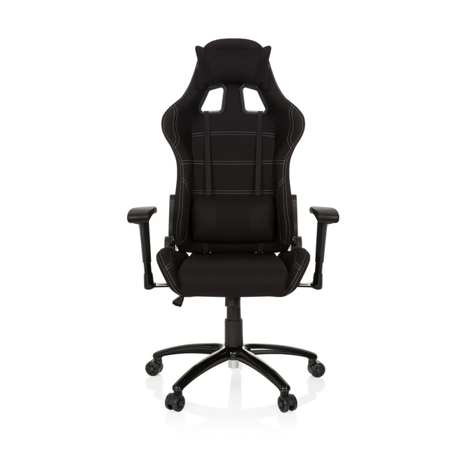 Zwarte Gamestoel GAME FORCE met stofbekleding, witte siernaden en armleuningen van hjh OFFICE