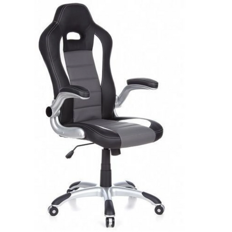Gamestoel GAME SPORT in zwart, grijs en wit met kuipstoel en zilverkleurig onderstel van hjh OFFICE