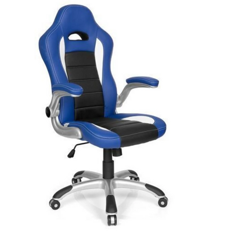 Gamestoel GAME SPORT in blauw en zwart met zilverkleurig voetkruis van hjh OFFICE