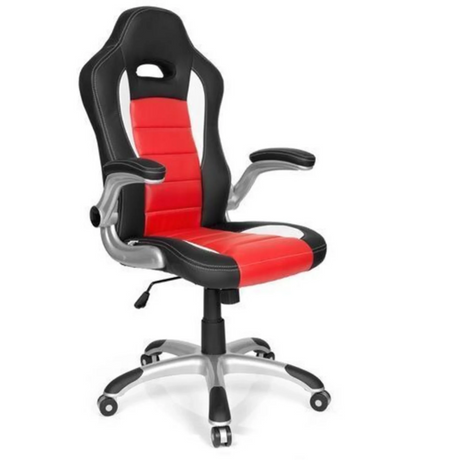 Gamestoel GAME SPORT in zwart en rood met zilverkleurige armleuningen en rolvoet van hjh OFFICE