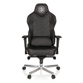 Zwarte Gamestoel GAMEBREAKER COLOSSUS met kunstlederen bekleding en gepolijste stervormige voet van hjh OFFICE