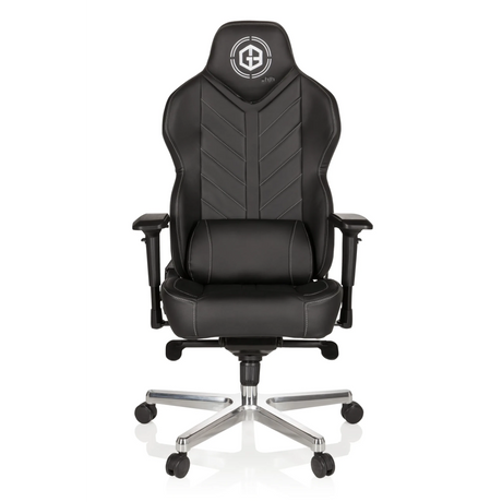 Zwarte Gamestoel GAMEBREAKER COLOSSUS met kunstlederen bekleding en gepolijste stervormige voet van hjh OFFICE