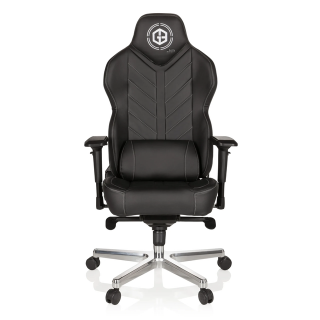 Zwarte Gamestoel GAMEBREAKER COLOSSUS met kunstlederen bekleding en gepolijste stervormige voet van hjh OFFICE