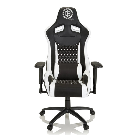 Gamestoel GAMEBREAKER SX 04 in zwart-wit met ruitstiksel en armleuningen van hjh OFFICE