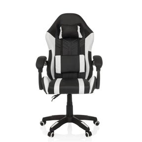 Gamestoel GAMEBREAKER W02 in zwart-wit met nek- en lendenkussens en zwenkwielen van MyBuero