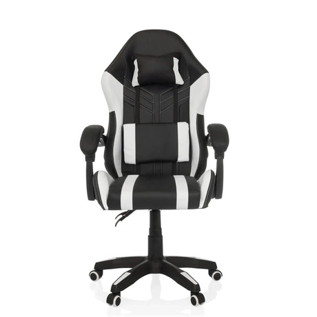 Gamestoel GAMEBREAKER W02 in zwart-wit met nek- en lendenkussens en zwenkwielen van MyBuero