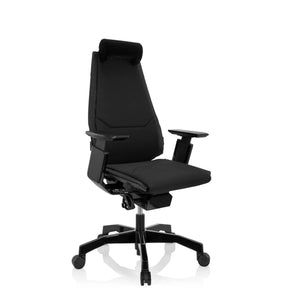 Zwarte High end bureaustoel GENIDIA BLACK met stoffen bekleding, hoofdsteun en armleuningen van hjh OFFICE