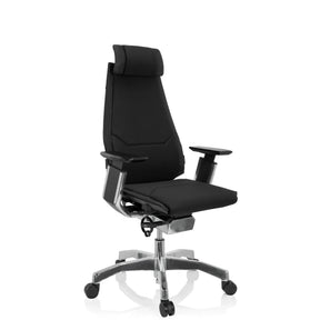 High end bureaustoel GENIDIA PRO met zwarte stofbekleding en gepolijst onderstel van hjh OFFICE