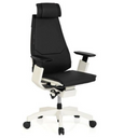 High end bureaustoel GENIDIA PRO WHITE met zwarte lederen bekleding en wit frame van hjh OFFICE