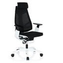 High end bureaustoel GENIDIA PRO WHITE met zwarte netbekleding en wit frame van hjh OFFICE