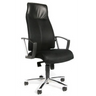 Zwarte professionele directiestoel HIGH SIT UP met netrugleuning, armleuningen en voetkruis van Topstar