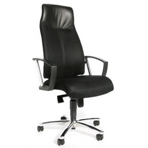 Zwarte professionele directiestoel HIGH SIT UP met netrugleuning, armleuningen en voetkruis van Topstar