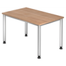 Hoogteverstelbaar bureau HILO 12 S in walnootlook met zilverkleurige poten van hjh OFFICE PRO