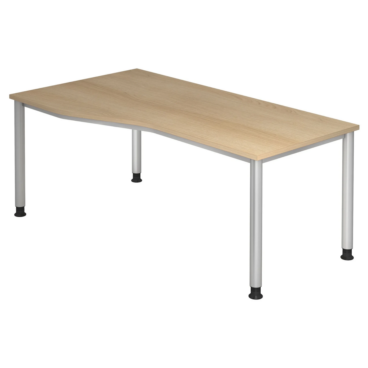 Hoogteverstelbaar bureau HILO 18 S in eikenlook met vier zilverkleurige metalen poten van hjh OFFICE PRO