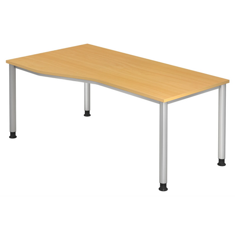 Hoogteverstelbaar bureau HILO 18 S in beukenlook met zilverkleurige poten van hjh OFFICE PRO