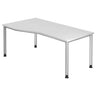 Wit bureau HILO 18 S met gebogen tafelblad en vier zilverkleurige poten van hjh OFFICE PRO