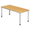 Hoogteverstelbaar bureau HILO 19 S in beukenlook met zilverkleurige metalen poten van hjh OFFICE PRO