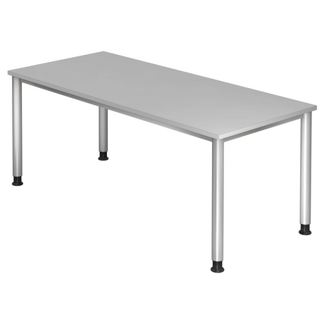 Grijs bureau HILO 19 S met een glad tafelblad en vier ronde poten van hjh OFFICE PRO