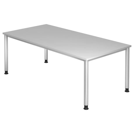 Grijs bureau HILO 2E S met een rechthoekig tafelblad en vier ronde poten van hjh OFFICE PRO