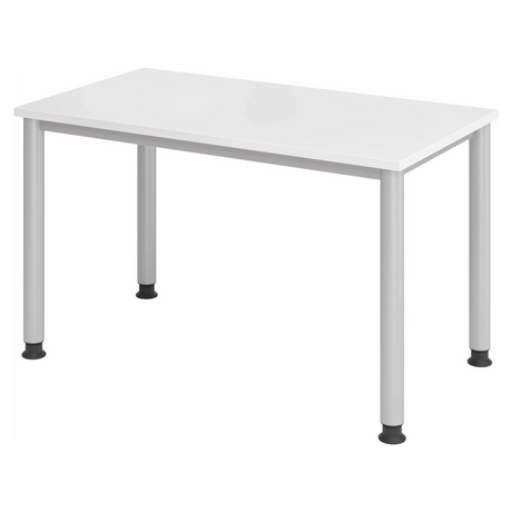 Hoogteverstelbaar bureau HILO 612 S in wit en zilver met vier ronde poten van hjh OFFICE PRO