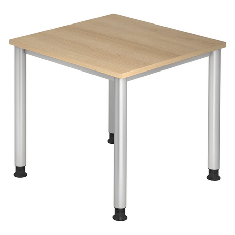 Hoogteverstelbaar bureau HILO 8 S in eikenlook met vier zilverkleurige poten van hjh OFFICE PRO