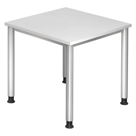 Hoogteverstelbaar bureau HILO 8 S met wit tafelblad en zilverkleurige poten van hjh OFFICE PRO